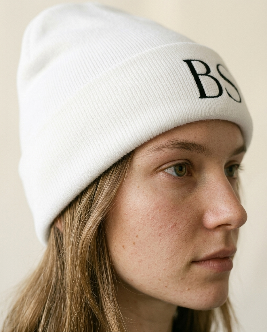 Gorro Be Stoic “BS” – Edición Minimal (Blanco & Verde Oliva)