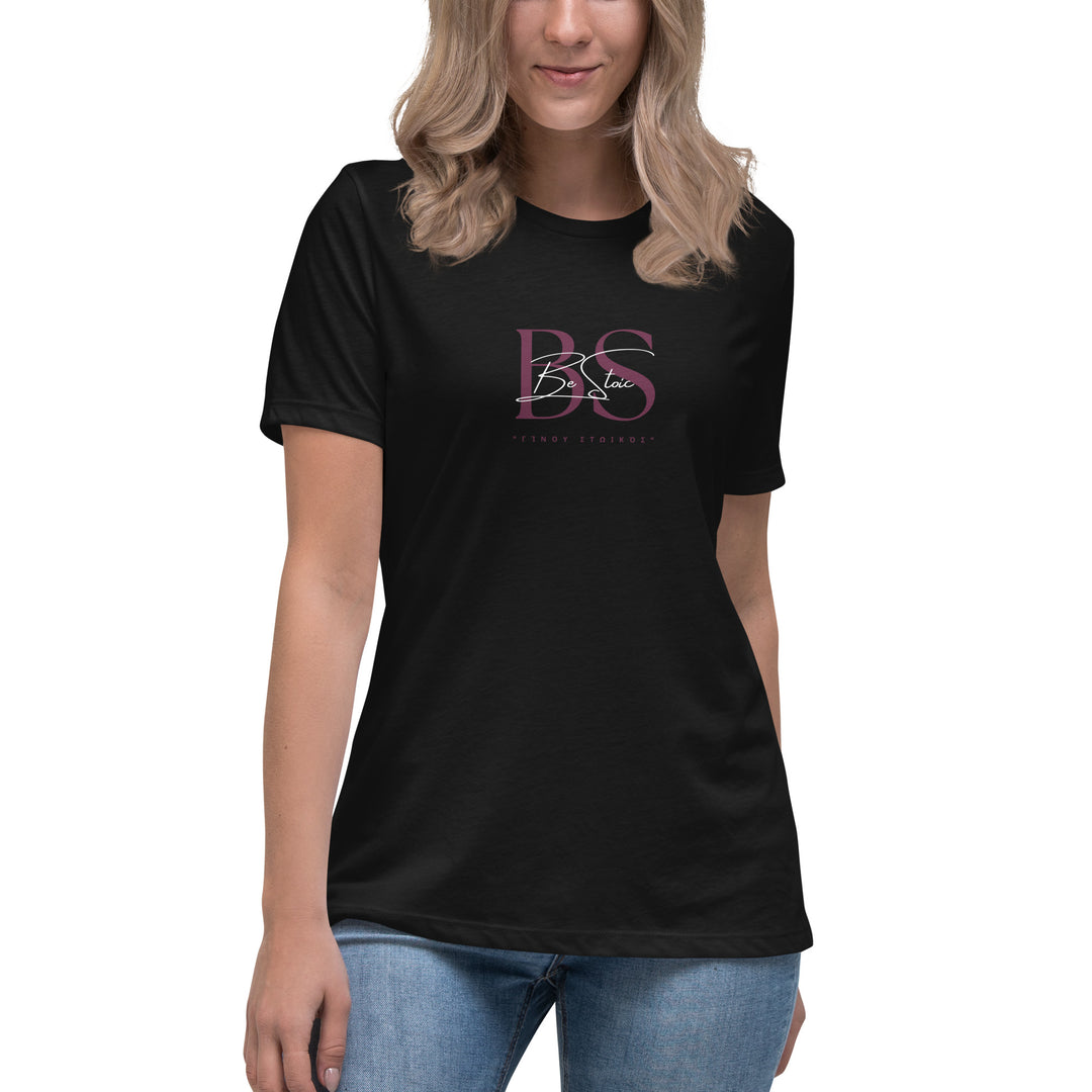 Camiseta Mujer Negra Be Stoic Signature – Algodón Premium | Corte Relajado