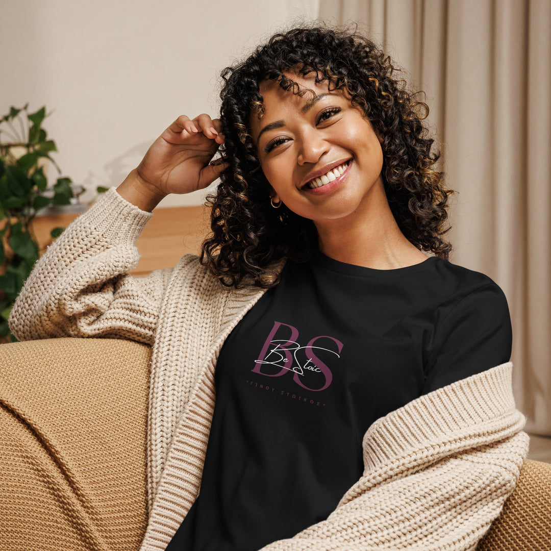 Camiseta Mujer Negra Be Stoic Signature – Algodón Premium | Corte Relajado