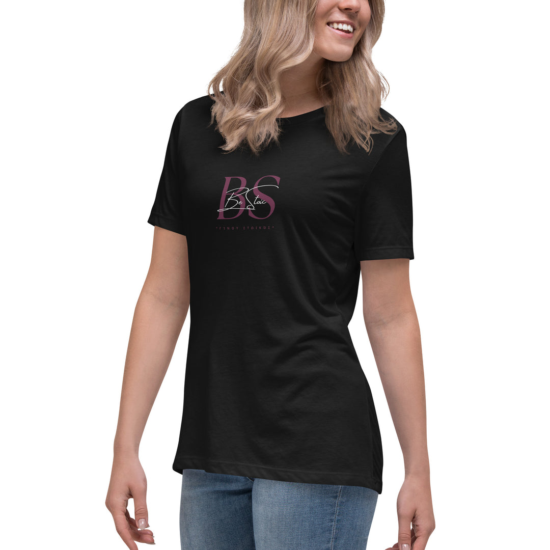 Camiseta Mujer Negra Be Stoic Signature – Algodón Premium | Corte Relajado