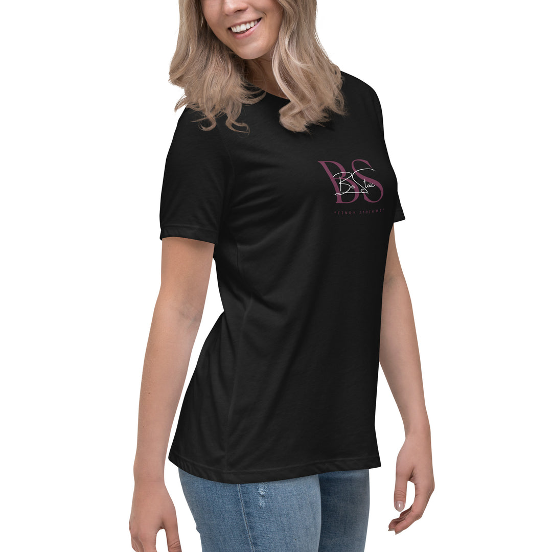 Camiseta Mujer Negra Be Stoic Signature – Algodón Premium | Corte Relajado